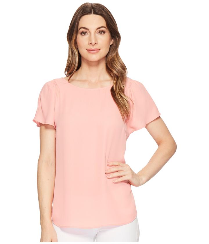 Cece Lightweight Crepe Flutter Cap Sleeve Blouse (coral Mist) Women's Blouse