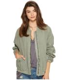 Free People Ruched Linen Bomber (green) Women's Coat