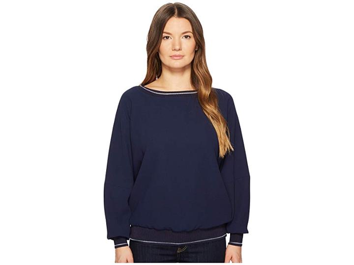Escada Nailar Long Sleeve Scoop Neck Top (navy) Women's Clothing