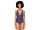 Jonathan Simkhai Striped Deep V Twist One-piece (midnight Combo) Women's Swimsuits One Piece