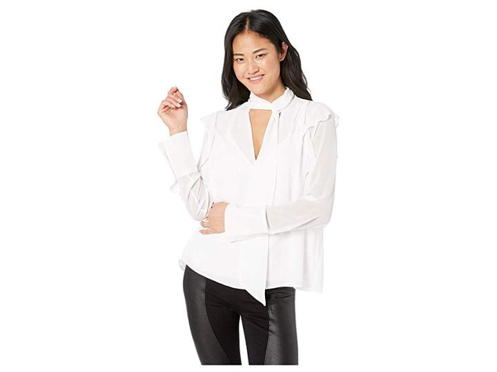 Bcbgmaxazria V-neck Long Sleeve Woven Top (optic White) Women's Blouse