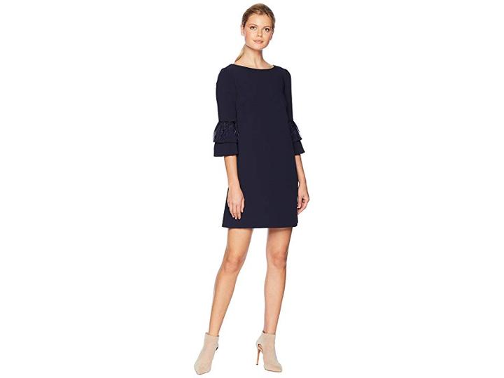 Tahari By Asl Stretch Crepe Sheath Dress With Feather Sleeve Detail (navy) Women's Dress