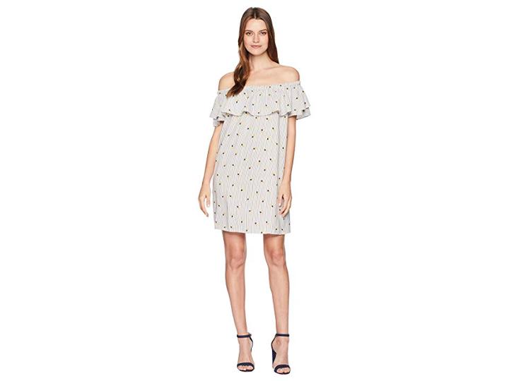 American Rose Pineapple Print Off The Shoulder Dress (ivory/yellow) Women's Dress