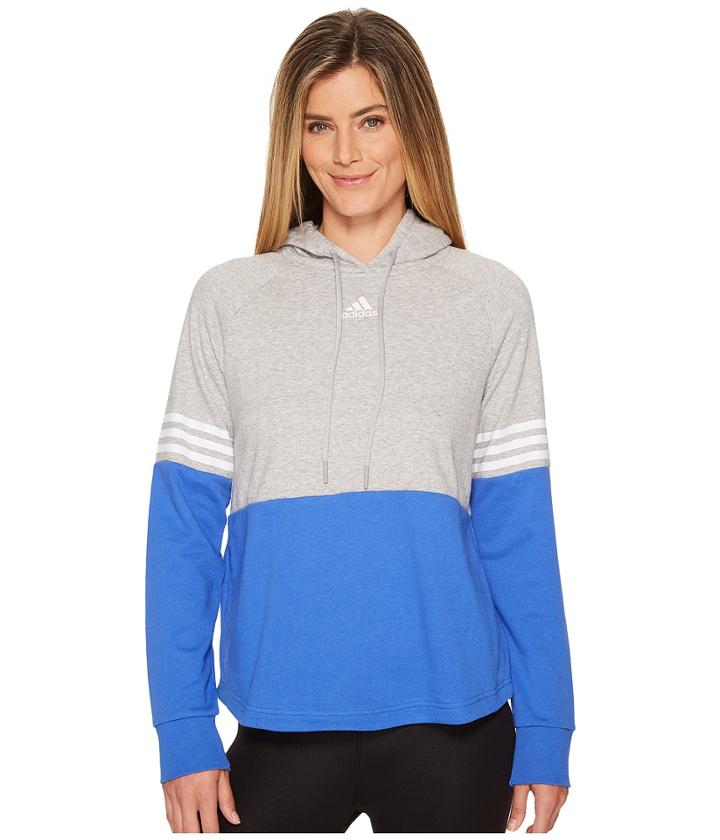 Adidas Sport Id Hoodie (medium Grey Heather/hi-res Blue) Women's Sweatshirt