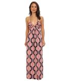 Tbags Los Angeles Deep-ve Ruched Halter Maxi W/ Braided Ties (fr12) Women's Dress