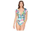 La Blanca Go With The Flo-ral Ruffle Mio One-piece Swimsuit (marina) Women's Swimsuits One Piece