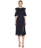 Prabal Gurung Crinkle Lurex Chiffon Long Sleeve Dress (navy) Women's Dress