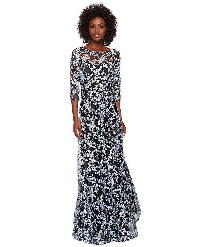 Tahari By Asl Novelty Embroidery Illusion Neck 1/2 Sleeve Dress (black/ice White/white) Women's Dress
