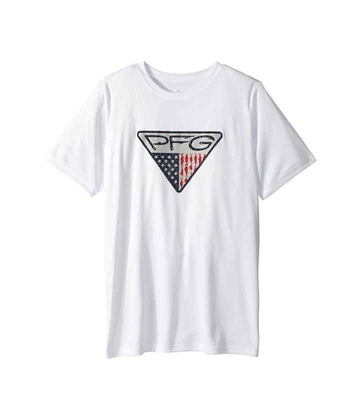 Columbia Kids Pfg Triangle Fill Short Sleeve Shirt (little Kids/big Kids) (white/hooks Graphic) Boy's T Shirt