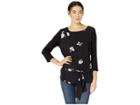 Vince Camuto 3/4 Sleeve Tie Front Mix Media Printed Top (rich Black) Women's Blouse