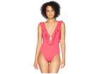 Michael Michael Kors Solids Ruffle Deep V One-piece W/ Removable Soft Cups (deep Pink) Women's Swimsuits One Piece
