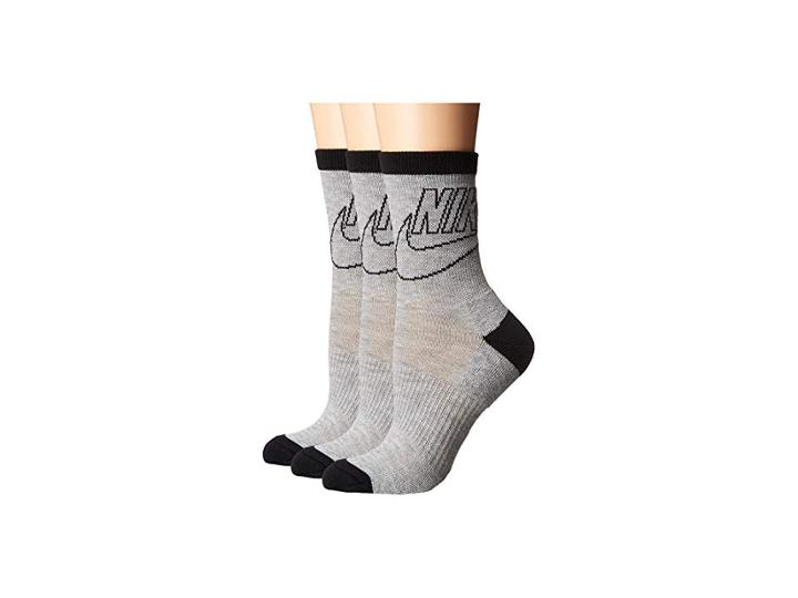 Nike Sportswear Striped Low Crew 3-pair Socks (dark Grey Heather/black/black) Women's Crew Cut Socks Shoes