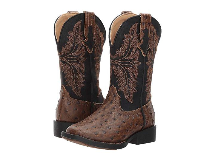 Roper Kids Jed (toddler/little Kid) (brown Faux Ostrich Vamp Black Shaft) Cowboy Boots