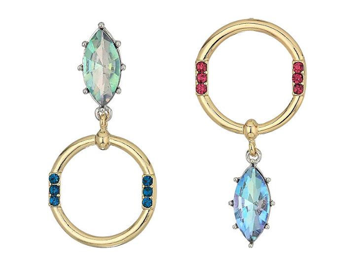 Betsey Johnson Stone And Hoop Non-matching Earrings (multi) Earring