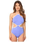Kate Spade New York Cut Out High Neck Maillot (adventure Blue) Women's Swimsuits One Piece