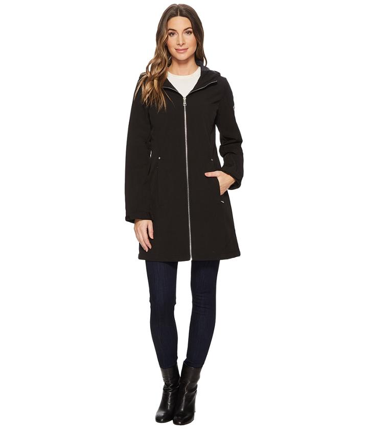 Calvin Klein Softshell Hooded Zip Front (black) Women's Coat