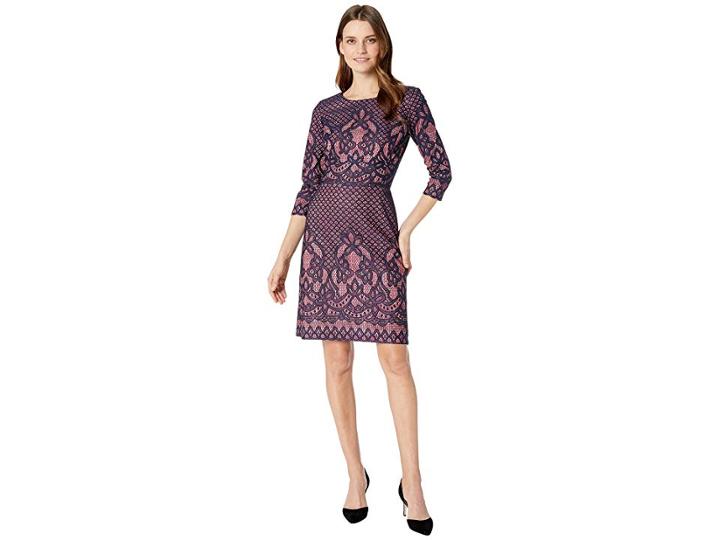 Gabby Skye Bonded Lace Pattern Dress (navy/carnation) Women's Dress