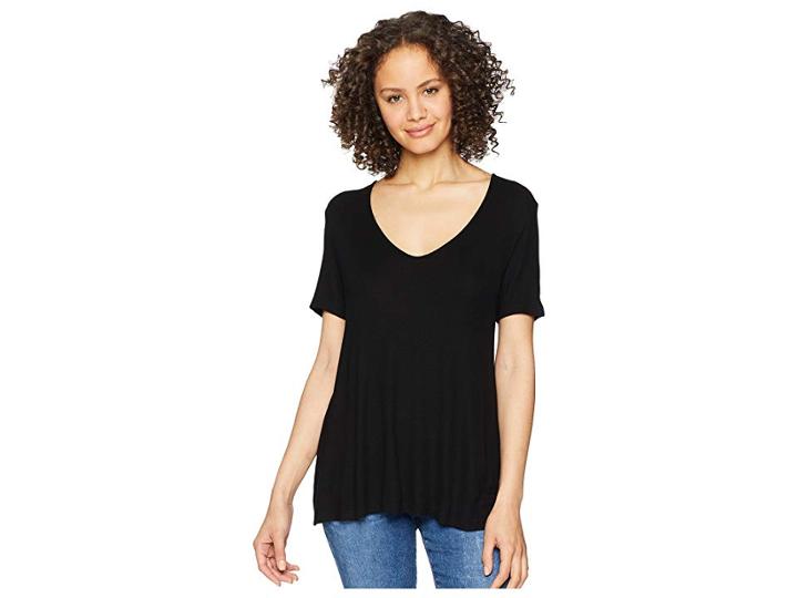 Michael Stars 2x1 Rib Short Sleeve V-neck Swing Tee (black) Women's T Shirt