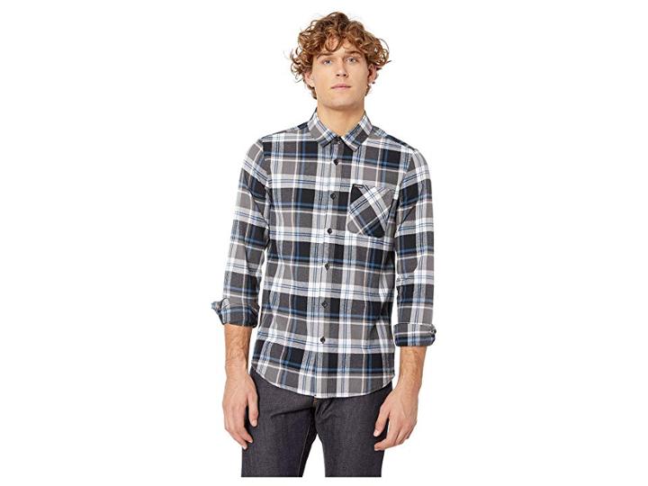 Volcom Caden Plaid Long Sleeve Flannel (pewter) Men's Clothing