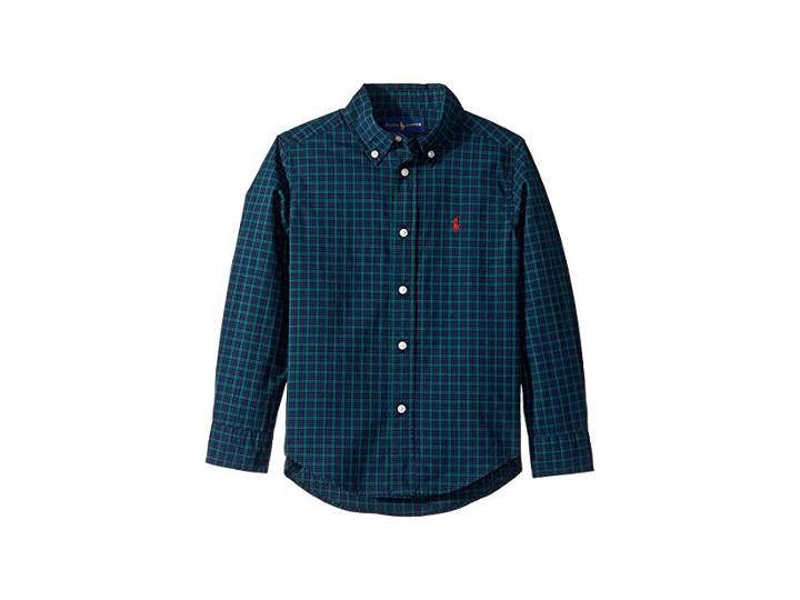 Polo Ralph Lauren Kids Plaid Cotton Poplin Shirt (little Kids/big Kids) (green/blue Multi) Boy's Clothing