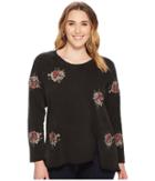 Lucky Brand Plus Suze Embroidered Flowers Pullover Top (lucky Black) Women's Long Sleeve Pullover