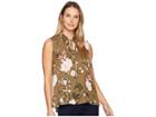 B Collection By Bobeau Simi Tie Neck Blouse (military Flower) Women's Blouse