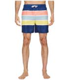 Original Penguin Color Block Stripe Elastic Volley Stretch Swim Shorts (blue Depths) Men's Swimwear