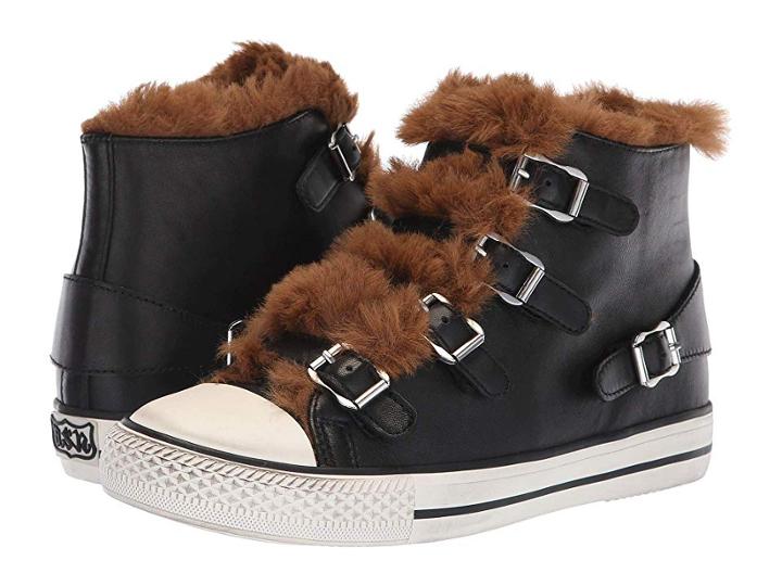 Ash Valko (nappa Wax Black/eco Fur Amber) Women's Hook And Loop Shoes