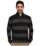 U.s. Polo Assn. Striped Rib Mock Neck 1/4 Zip Pullover (black) Men's Long Sleeve Pullover