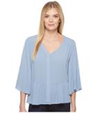 B Collection By Bobeau Cara Flutter Sleeve (chambray) Women's Short Sleeve Pullover