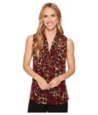 Anne Klein Tie Front Sleeveless Blouse (titian Red/tangier Combo) Women's Clothing