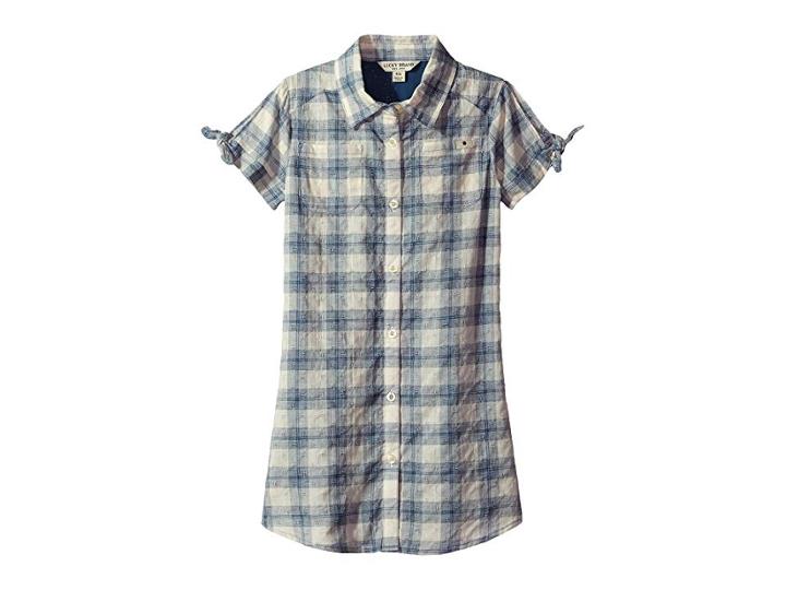Lucky Brand Kids Bree Dobby Plaid Dress (big Kids) (dark Denim) Girl's Dress