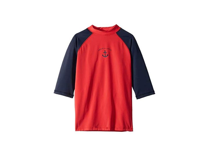 Janie And Jack Short Sleeve Rashguard (toddler/little Kids/big Kids) (red Anchor Raglan) Boy's Swimwear