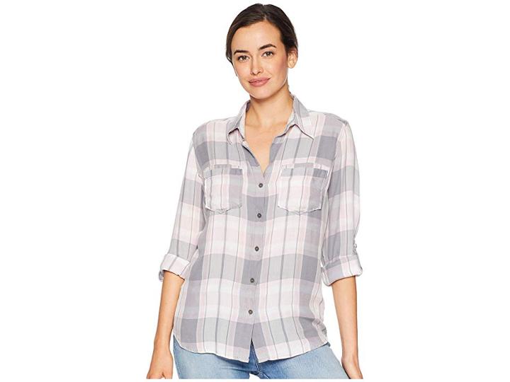 Kut From The Kloth Hannah Button Down Top (grey/rose) Women's Long Sleeve Button Up