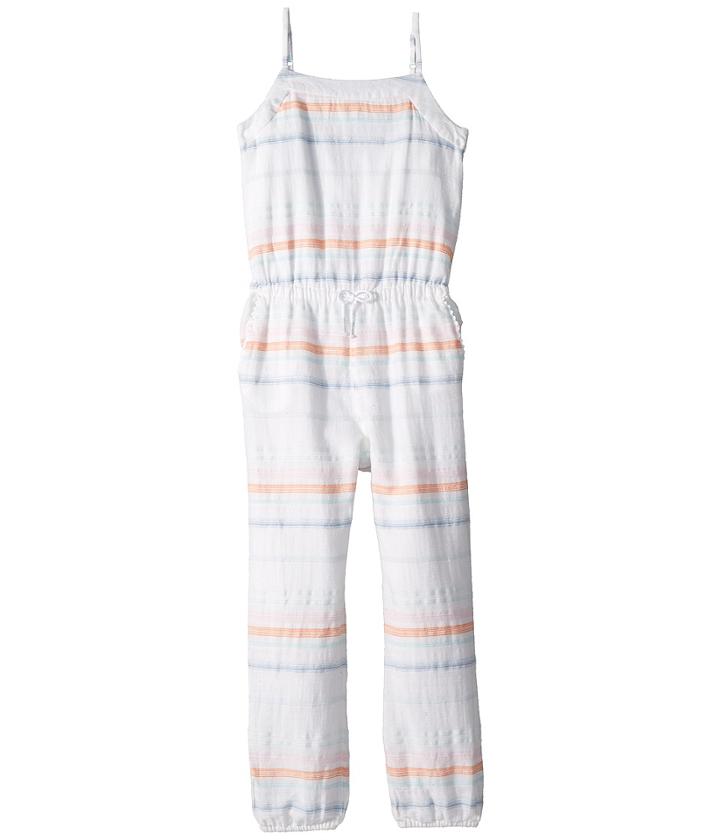 Polo Ralph Lauren Kids Striped Cotton Dobby Jumpsuit (little Kids/big Kids) (white/blue Multi) Girl's Jumpsuit & Rompers One Piece