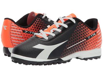 Diadora Kids 7-tri Tfjr Soccer (little Kid/big Kid) (black/fluo Red) Kids Shoes