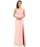 Faviana Faille Satin V-neck Gown With Draped Skirt (dusty Pink) Women's Dress