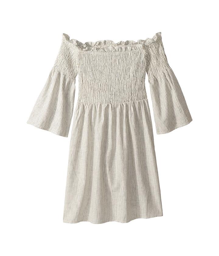 Bardot Junior Amaya Shirred Dress (big Kids) (white/black Stripe) Girl's Dress