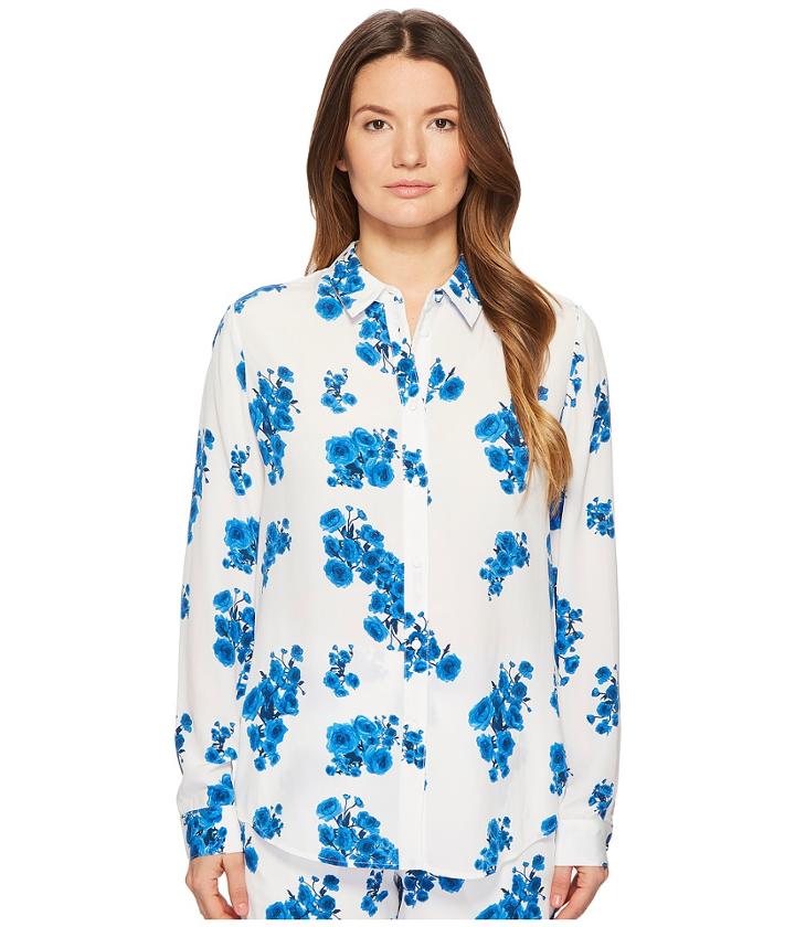 Baldwin Nora (blue Floral Print) Women's Long Sleeve Button Up