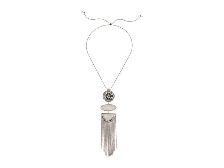 Lucky Brand Set Stone Tassel Necklace (silver) Necklace