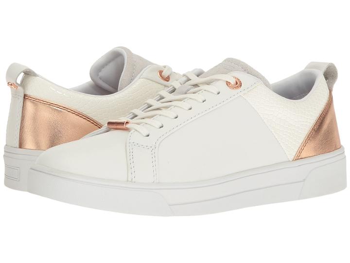 Ted Baker Kulei (white/rose Gold Leather/pu) Women's Lace Up Casual Shoes