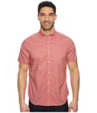 Nautica Short Sleeve Wear To Work Small Plaid Woven Shirt (spiced Coral) Men's Short Sleeve Button Up