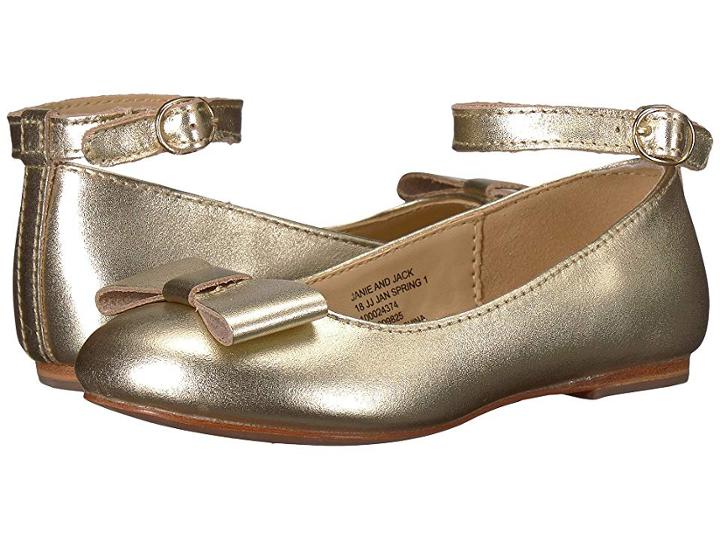 Janie And Jack Metallic Ankle Strap Ballet Flat (toddler/little Kid/big Kid) (metallic Gold) Girls Shoes