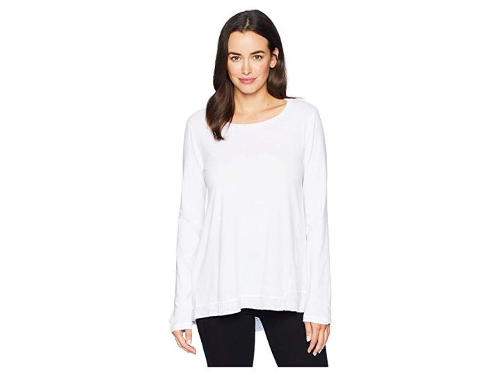 Dylan By True Grit Soft Knit Asymmetrical Crew With Fuzzy Flecked Rib Hem (white) Women's Clothing