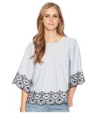 London Times Embroidered Blouse With Scallop Hem (blue/white) Women's Blouse