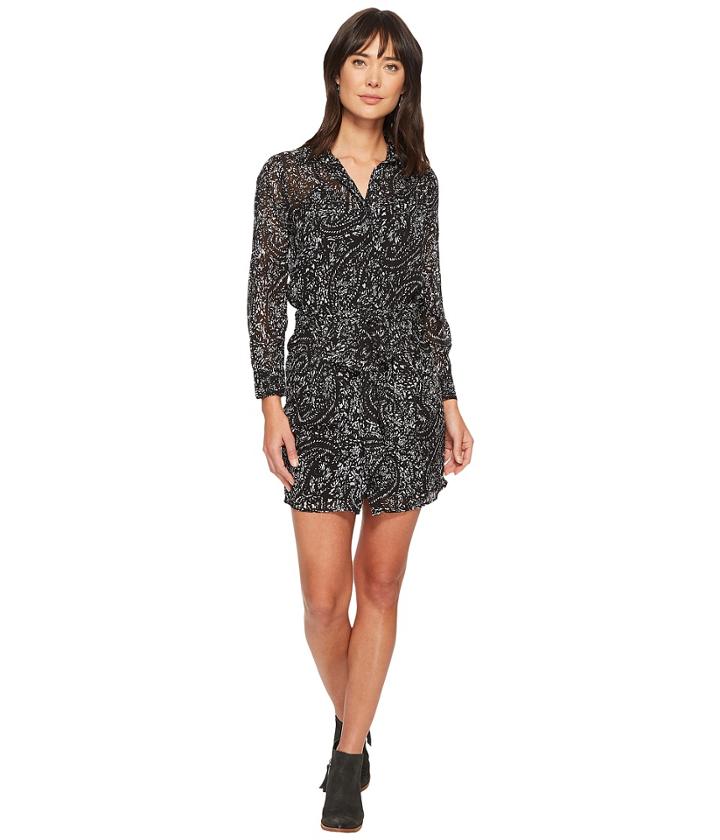 Lucky Brand Printed Tie Front Dress (black Multi) Women's Dress