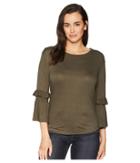 Alexander Jordan Long Sleeve Top With Ruffle And Smocked Sleeve (olive) Women's Clothing