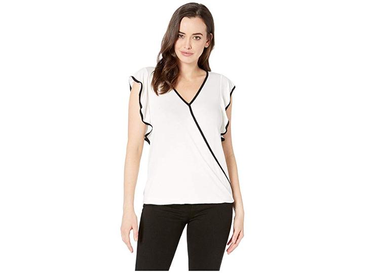 Bobeau Knit Flutter Top (ivory/black) Women's Blouse