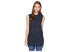 Vince Camuto Sleeveless Romantic Dots Henley Tunic (classic Navy) Women's Blouse