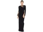 Adrianna Papell Long Sleeve Stretch Jersey Gown With Slit Sleeve And Beaded Neckline Detail (black) Women's Dress